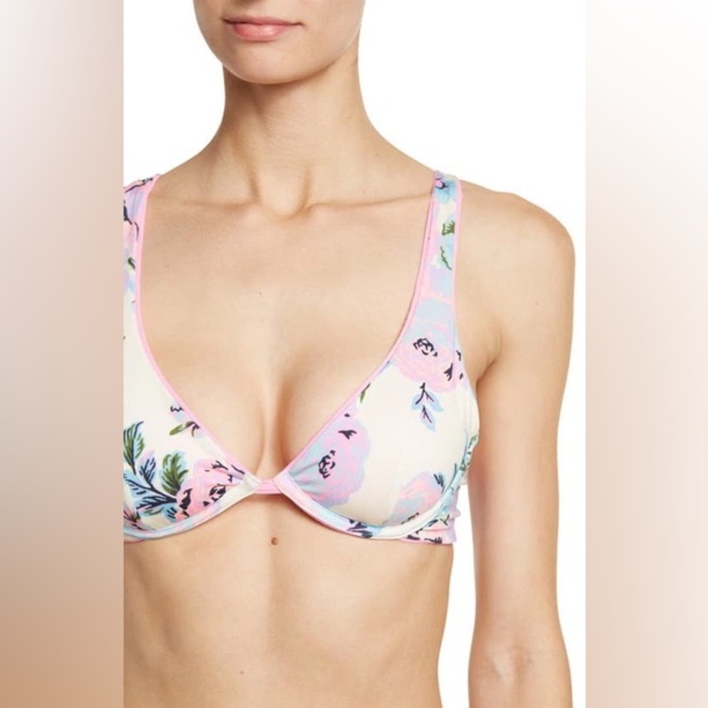 NWT Maaji Aurora Pink Salsa Unmolded Underwire Reversible Floral Bikini Top